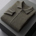 PURE EXTRA-FINE MERINO WOOL ZIP POLO CARDIGAN