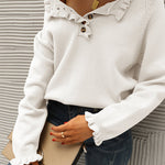 Long Sleeve Button Down Ruffle Knit Pullover Sweater Tops