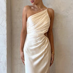 One Shoulder High Slit Ruched Evening Gown Cami Maxi Dress