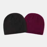 2 Pieces Solid Color Outdoor Cycling Warm Knit Beanie Hat