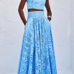 Paris Dreaming Embroidered Lace High Rise Elastic Waist Pocketed Maxi Skirt