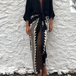Astra Ethnic Print High Waist Ruched Wrap Maxi Skirt