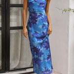 Margovil Strapless Scooped Cowl Backless Floral Print Maxi Dress