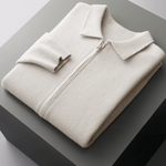 PURE EXTRA-FINE MERINO WOOL ZIP POLO CARDIGAN