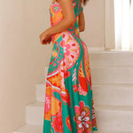 Asymmetric Shoulder Unique Print Swing Maxi Dress