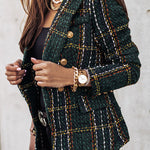 Margovil Double Breasted Open Front Plaid Blazer Jacket