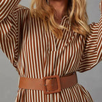 ETHEREAL SWEETIE STRIPED BELTED MIDI DRESS