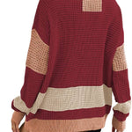 Knitted Jacket V-Neck Pocket Colorblock Cardigan Sweater