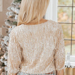 Sparkling Gold Sequin Tassel Long Sleeve Top