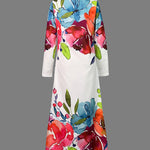 Long Sleeves Loose Buttoned Flower Print Lapel Maxi Dresses Shirt Dress