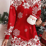 Christmas Snowflake Cold Shoulder Loose Sweatshirt Mini Dress