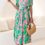 Elegant and trendy cross-neck V-neck wrap print dress