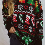 Christmas Pattern Knitted Crew Neck Long Sleeved Sweater