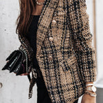 Margovil Double Breasted Open Front Plaid Blazer Jacket