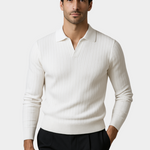 WHITE BUTTONLESS RIBBED POLO