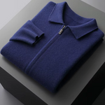 PURE EXTRA-FINE MERINO WOOL ZIP POLO CARDIGAN
