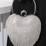 Margovil Luxury Heart Shape Rhinestones Tassel Evening Handbag