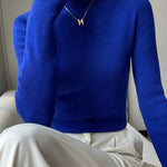 Casual Skinny Long Sleeves Solid Color Half Turtleneck Sweater Tops