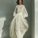 Women's Ivory White Chiffon Off-the-shoulder Long Dress