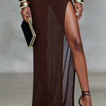 Women's Minimalist Knitted Turtleneck Sleeveless High Slit Sheer Maxi Dres