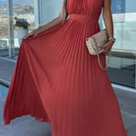 Halter Neck Pleated Swing Dress
