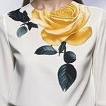 Long Sleeves Loose Flower Print Pleated Round-Neck Blouses&Shirts Tops