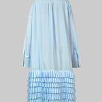 A-Line Long Sleeves Layered Pleated Pockets Solid Color Split-Joint Lapel Midi Dresses Shirt Dress