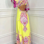 Stand Out and Shine Palace Style Print Bell Sleeve Backless Vacation Maxi Dress