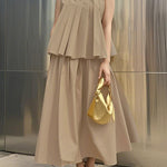 A-Line Loose Pleated Solid Color Round-Neck Vest Top