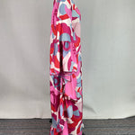 Batwing Sleeves Loose Flower Print Pleated Split-Joint Round-Neck Maxi Dresses