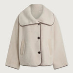 Romane Faux Fleece Fabric Contrast Trim Long Sleeve Knitted Pocket Lapel Loose Jacket