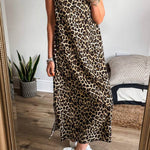 Black Contrast Striped Trim Leopard Sleeveless Midi Dress
