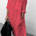 Elegant Solid Color Slit Shirt Dress