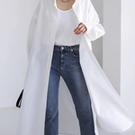 Long Sleeves Loose Buttoned Solid Color Split-Side Lapel Collar Outerwear Shirts Tops