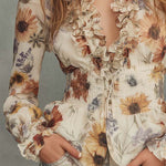 Vintage Floral Chiffon Ruffle Blouse