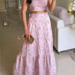 Fashion Sexy Suspender Top Elastic Waist Long Skirt Set