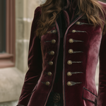 Vintage Contrast Trim Embroidered Velvet Coat