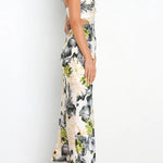 Garden Party Floral Satin Cut Out Back Lace-up Maxi Dress