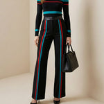 High Waisted Contrast Color Striped Pants Trousers