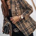 Margovil Double Breasted Open Front Plaid Blazer Jacket