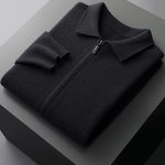 PURE EXTRA-FINE MERINO WOOL ZIP POLO CARDIGAN
