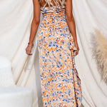 One Shoulder Sleeveless High Slit Floral Maxi Party Dress