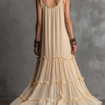 Soft Cream Vintage Flow Boho Tiered Ruffle Maxi Dress