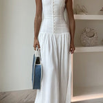 Sleeveless Button Up Backless Swing Maxi Dress