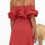 Off Shoulder Tie Waist A-line Mini Dress