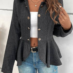 Lapel Jacquard Ruffle Slim Double-breasted Blazer