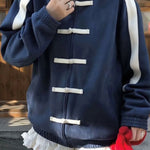 Long Sleeves Contrast Color Frog Closures Zipper Stand Collar Jackets Outerwear