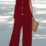 Solid color hollow fluorescent color sleeveless vest trouser suit