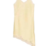 Elouise Satin Lace Trim V-neck Asymmetrical Hem Slip Mini Dress