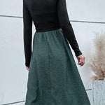 paneled A-line long-sleeved dress